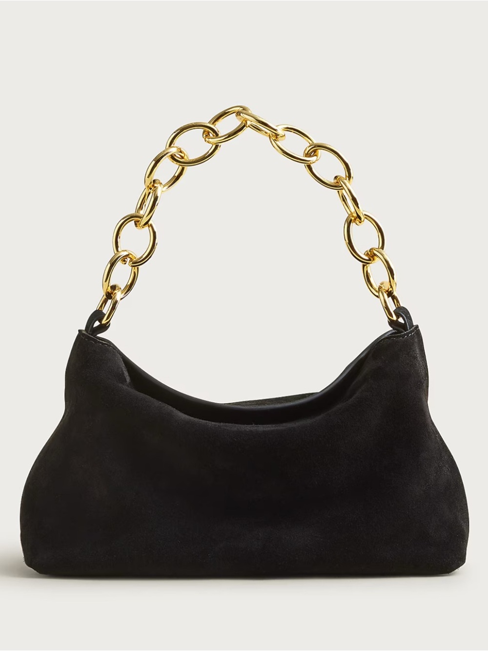 J. Crew Gold Chain Handle Black Suede Shoulder Bag